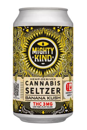 MIGHTY KIND: MightyKind-12oz-2024-CannabisSeltzer-BananaKush-Front