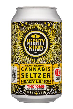 MIGHTY KIND: MightyKind-12oz-2024-CannabisSeltzer-HeadyLemon-Front