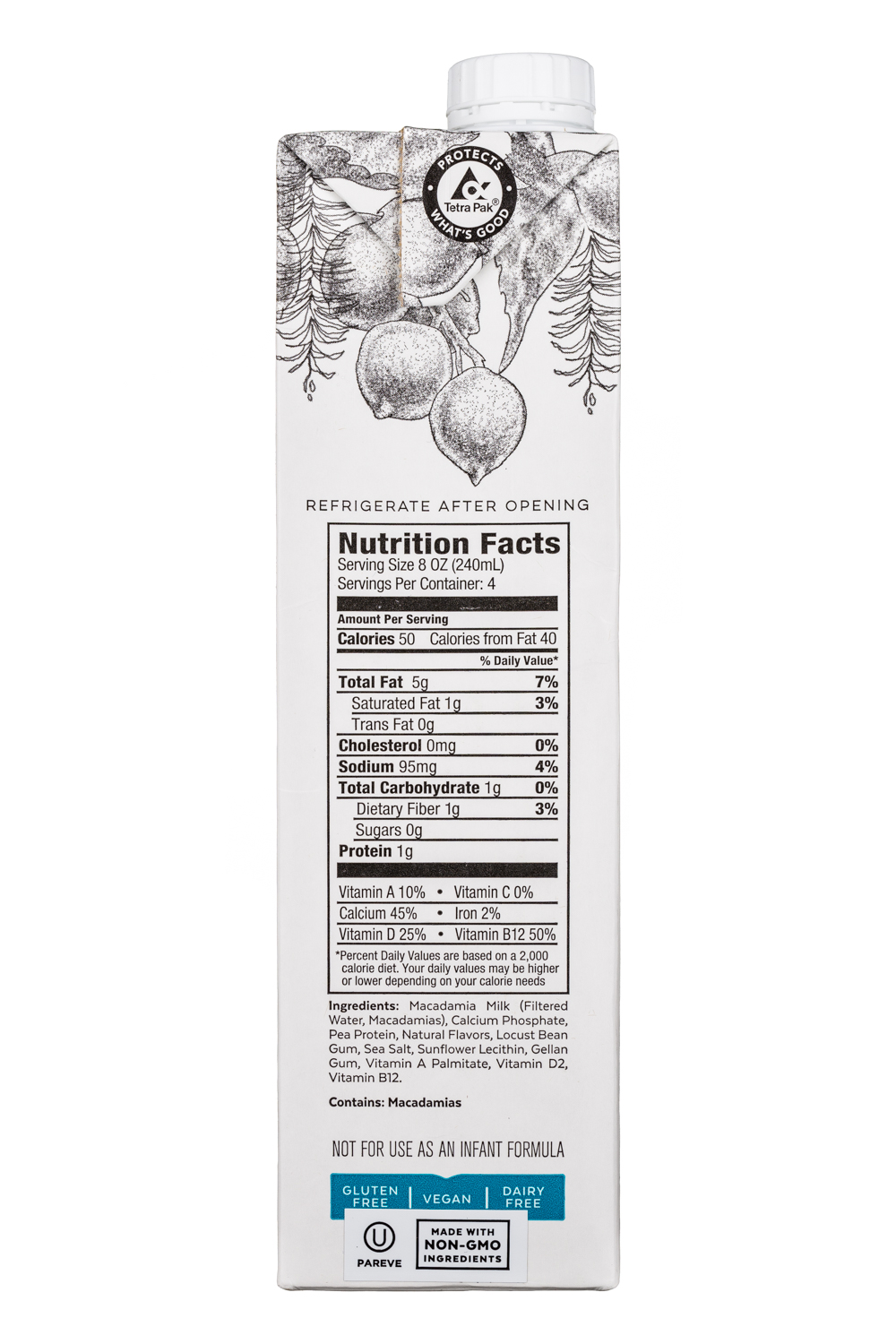 Milkadamia: Milkadamia-32oz-MacadamiaMilk-Unsweetened-Facts