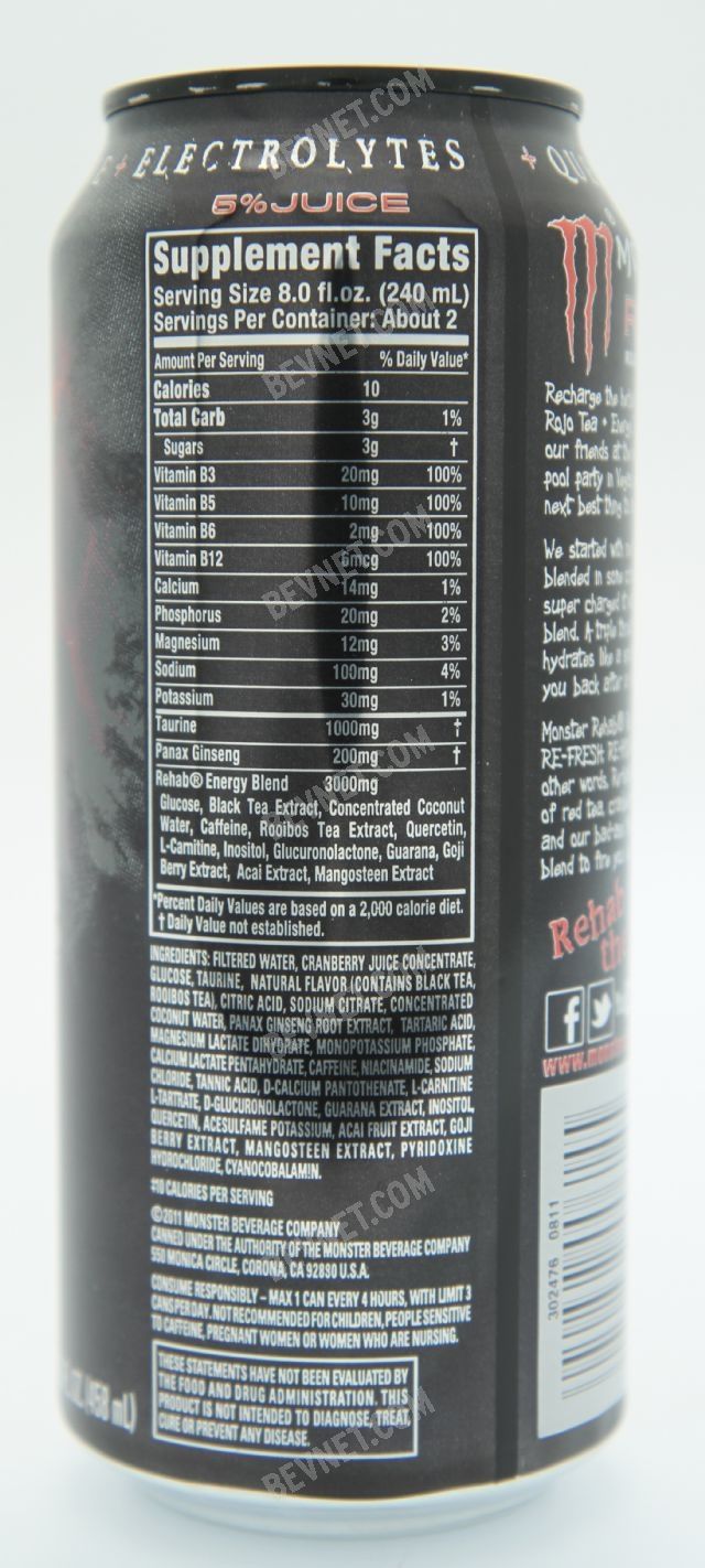 reign energy drink nutrition label