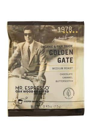 Mr. Espresso Oakwood Roasted: MrEspresso-12g-2023-CoffeeBag-GoldenGate
