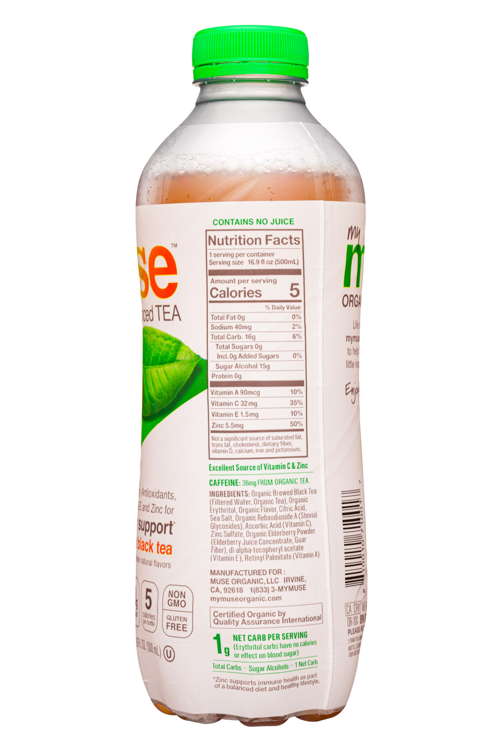 My Muse Organic: MyMuse-17oz-2021-EnhancedTea-PeachBlack-Facts