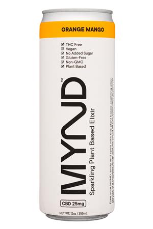 MYND Sparkling Plant Based Elixir: MYND-12oz-2021-SparklingPBElixer-OrangeMango-Front