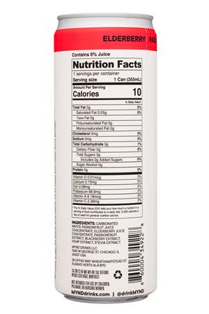 MYND Sparkling Plant Based Elixir: MYND-12oz-2021-SparklingPBElixer-ElderberryPassion-Facts