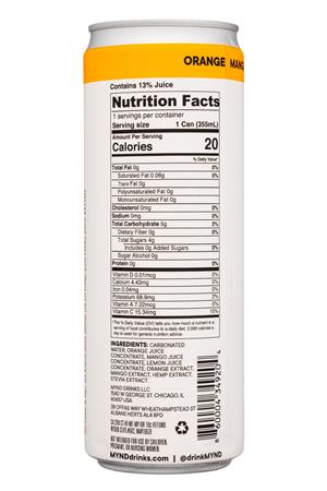 MYND Sparkling Plant Based Elixir: MYND-12oz-2021-SparklingPBElixer-OrangeMango-Facts