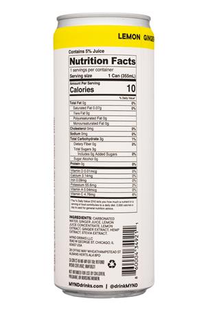 MYND Sparkling Plant Based Elixir: MYND-12oz-2021-SparklingPBElixer-LemonGinger-Facts