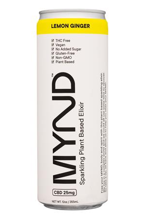 MYND Sparkling Plant Based Elixir: MYND-12oz-2021-SparklingPBElixer-LemonGinger-Front