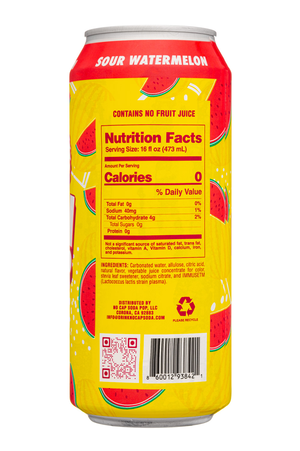 No Cap! Soda Pop: NoCap-16oz-2025-Soda-SourWatermelon-Facts