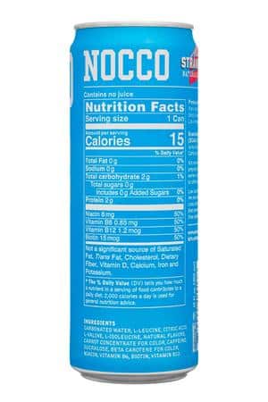 Nocco - No Carbs Company: Nocco-12oz-2025-Caffeine-MiamiStrawb-Factsjpg