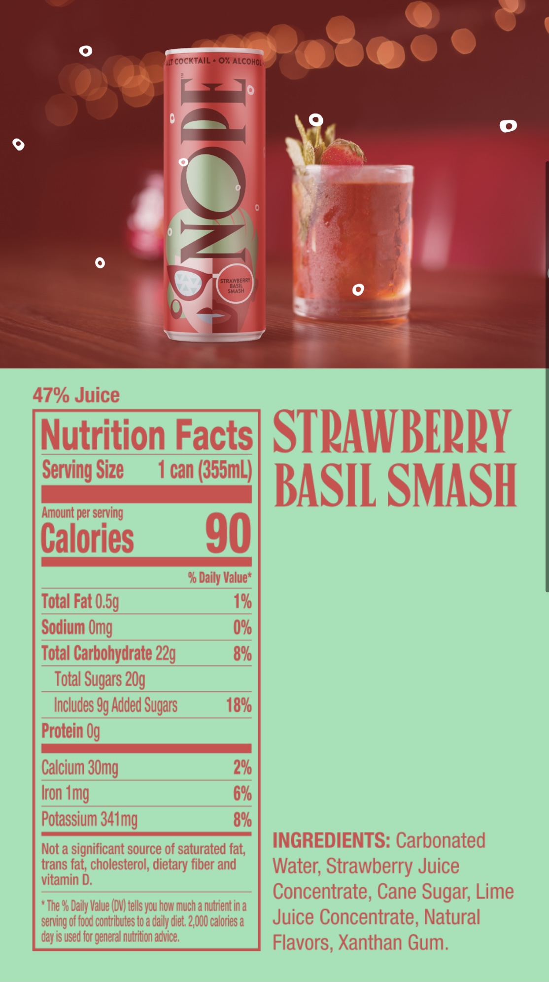 NOPE: Strawberry Basil Smash Nutritional Contents