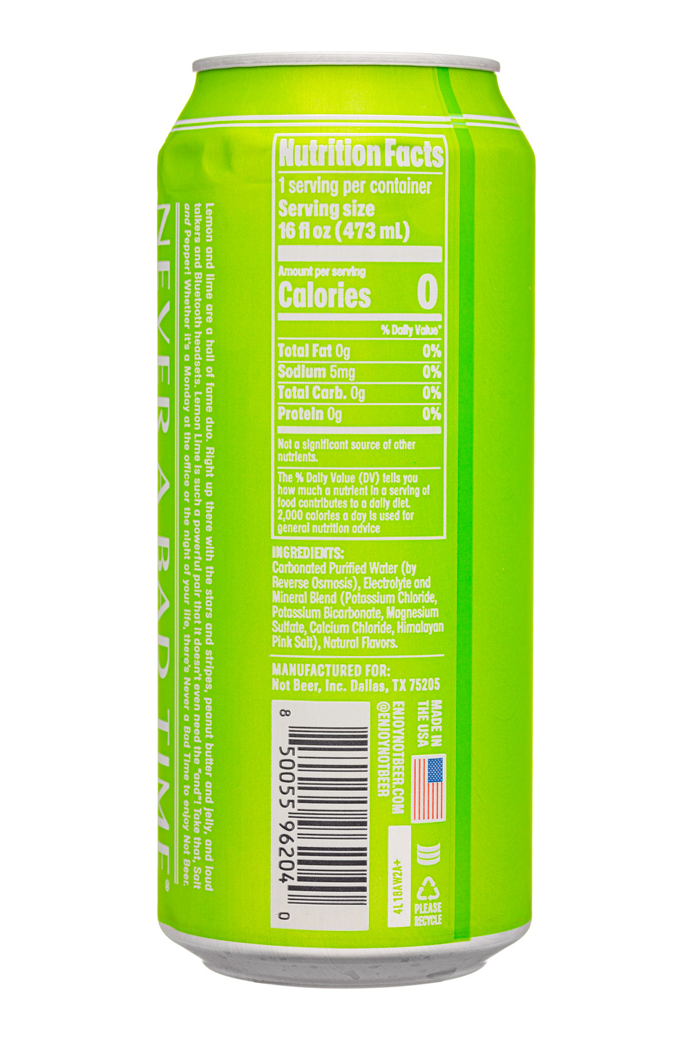 Not Beer: NotBeer-16oz-2025-Sparkling-LemonLime-Facts