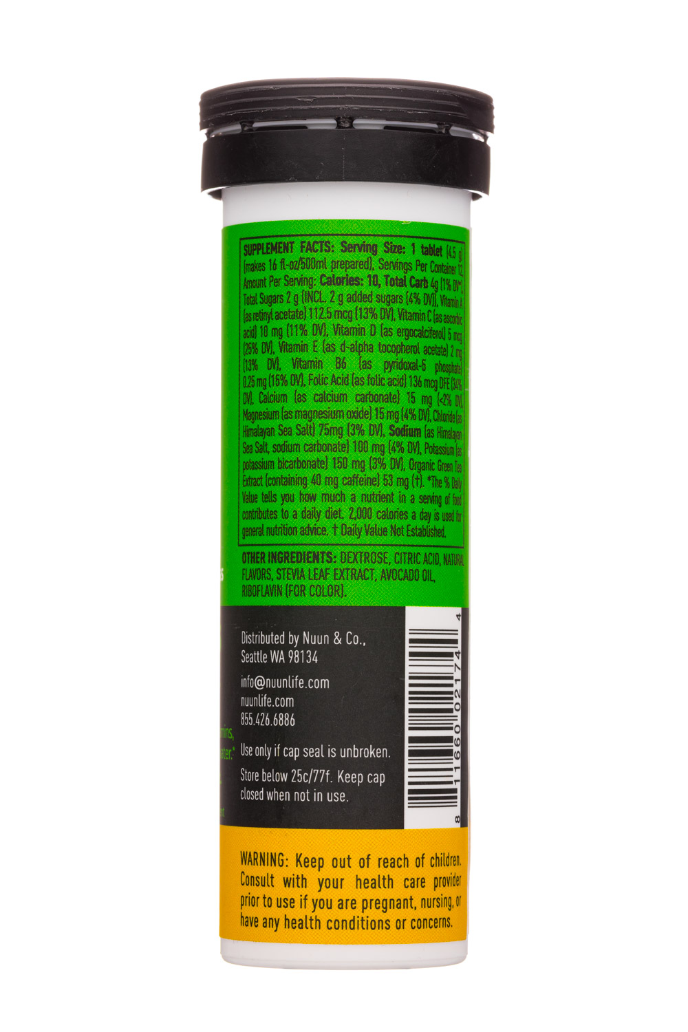 Nuun Hydration: Nuun-10Tab-2021-Vitamins-Caffeine-GingerLemonade-Facts