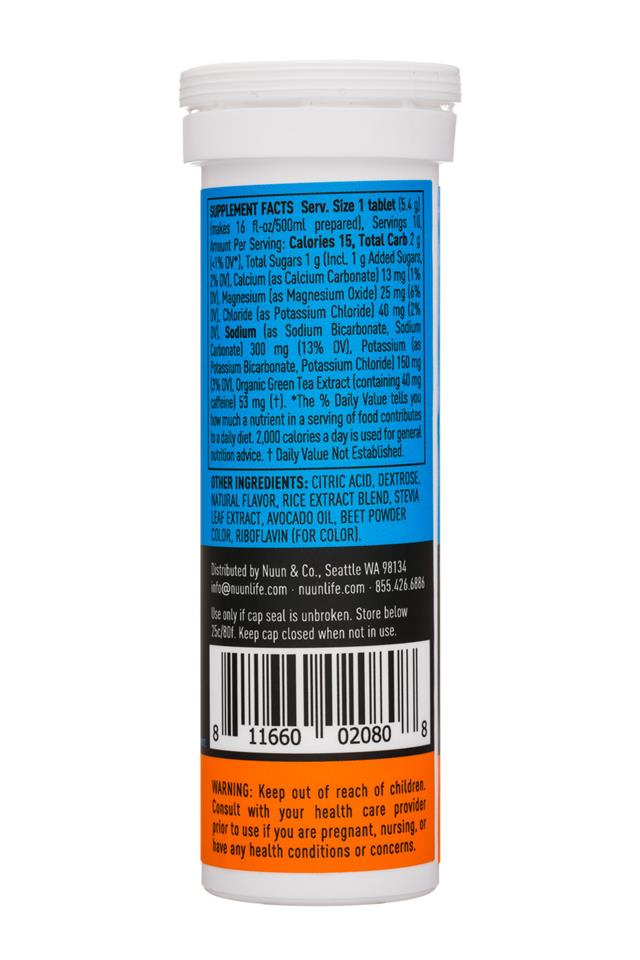 Nuun Sport: Nuun-55g-SportCaffeine-MangoOrange-Facts