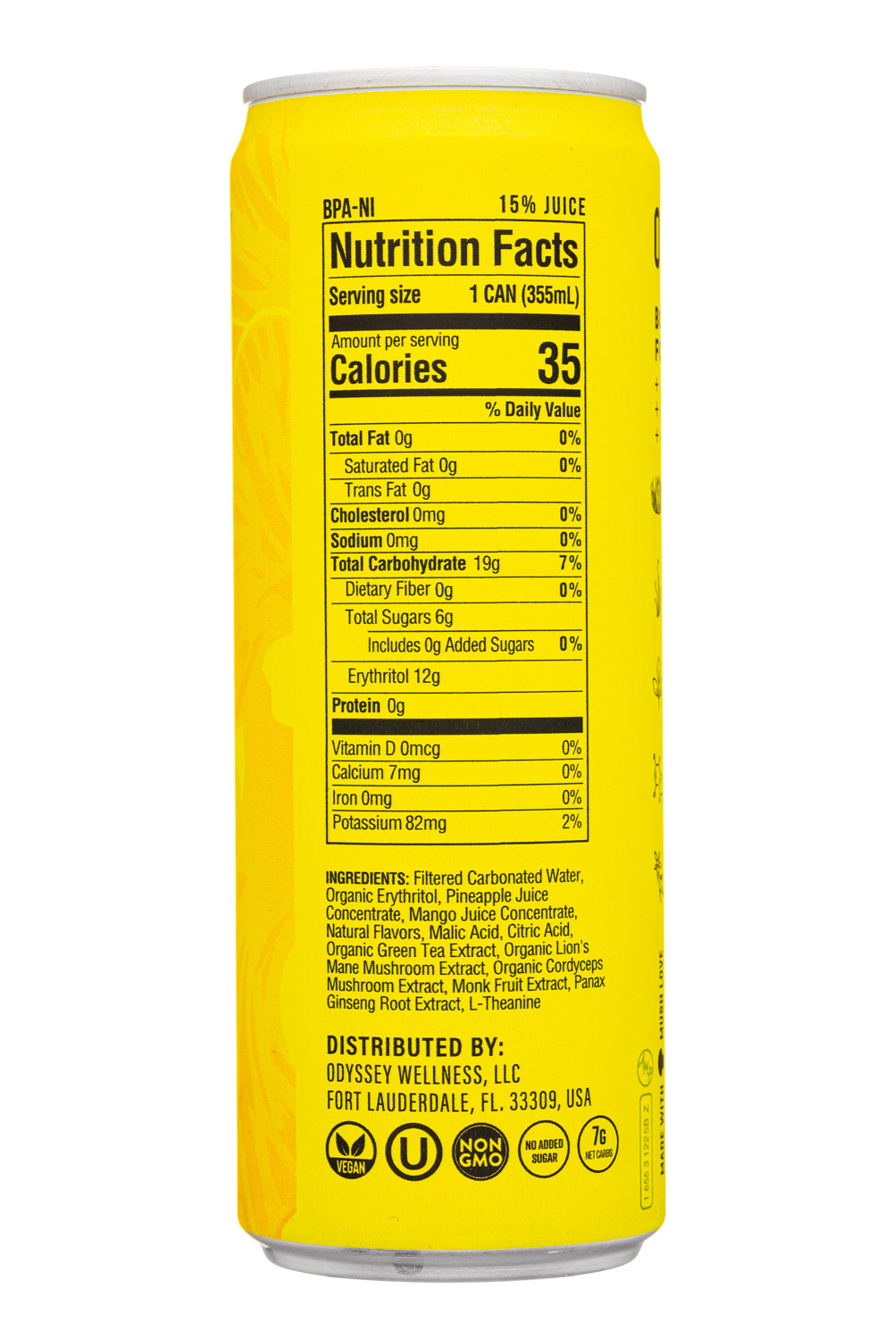 Odyssey Mushroom Elixir: Odyssey-12oz-2023-222-EnergyFocus-PineMango-Facts