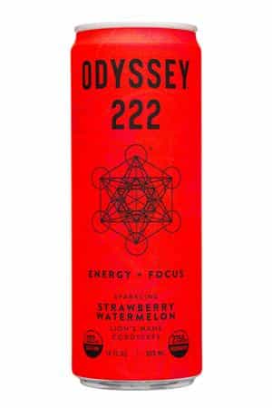 Odyssey Mushroom Elixir: Odyssey-12oz-2023-222-EnergyFocus-StrawbWater-Front