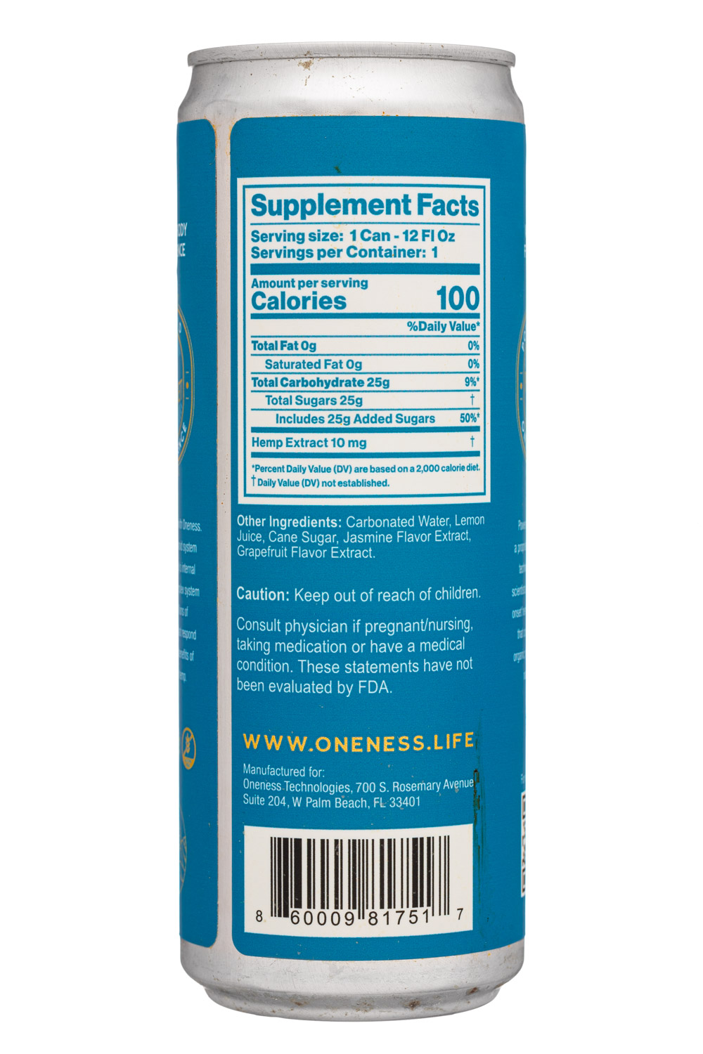Oneness: Oneness-12oz-2024-HempSparkCocktail-Jasmine-Facts