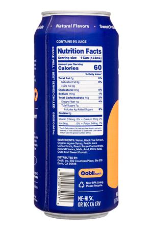 Oobli Sweet Iced Tea: Oobli-16oz-2023-Tea-Sweet-Peach-Facts