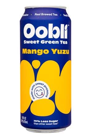 Oobli Sweet Iced Tea: Oobli-16oz-2023-Tea-Green-MangoYuzu-Front
