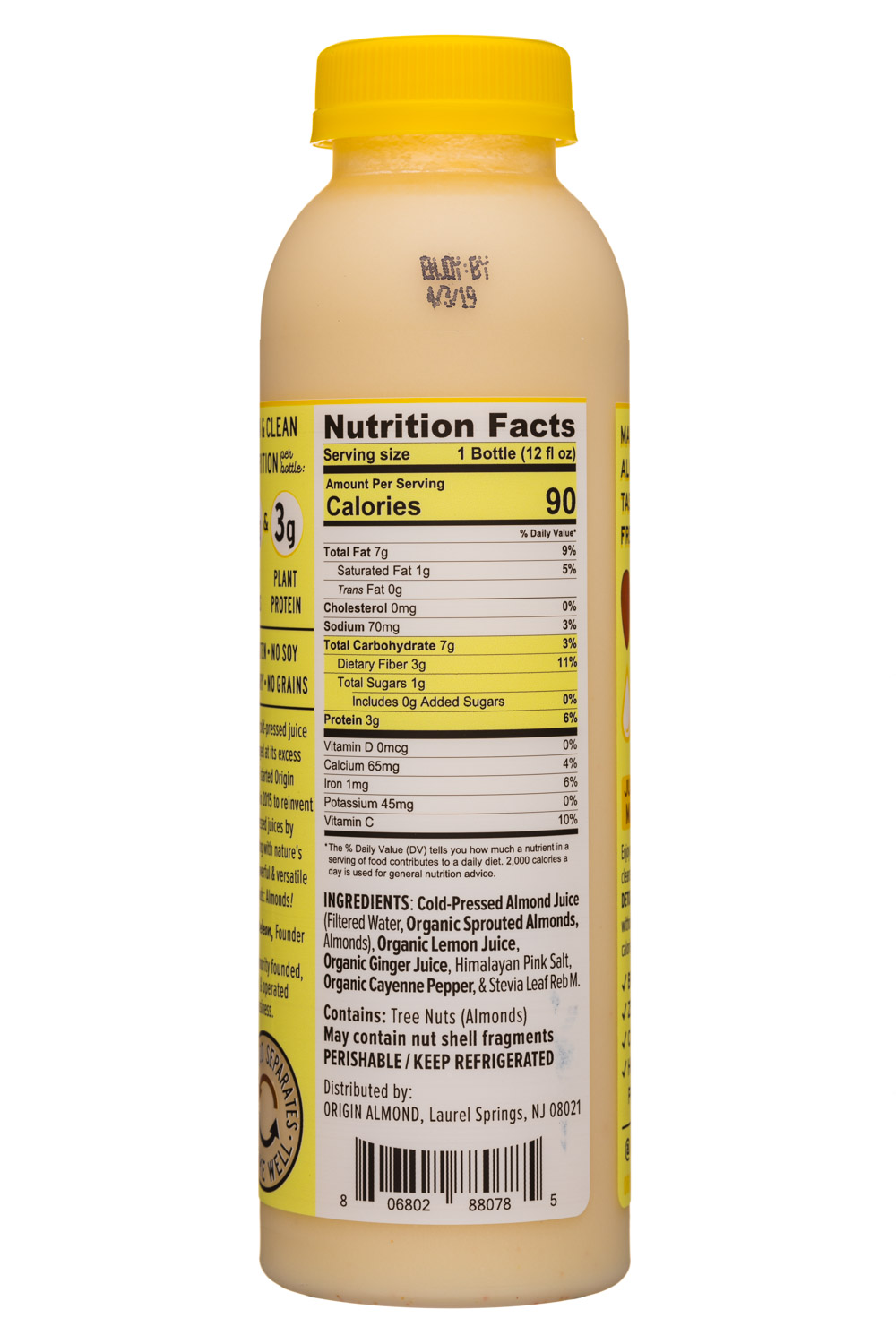 Origin Almond: OriginAlmond-12oz-CPAlmondJuice-LemonGingerCleanse-Facts
