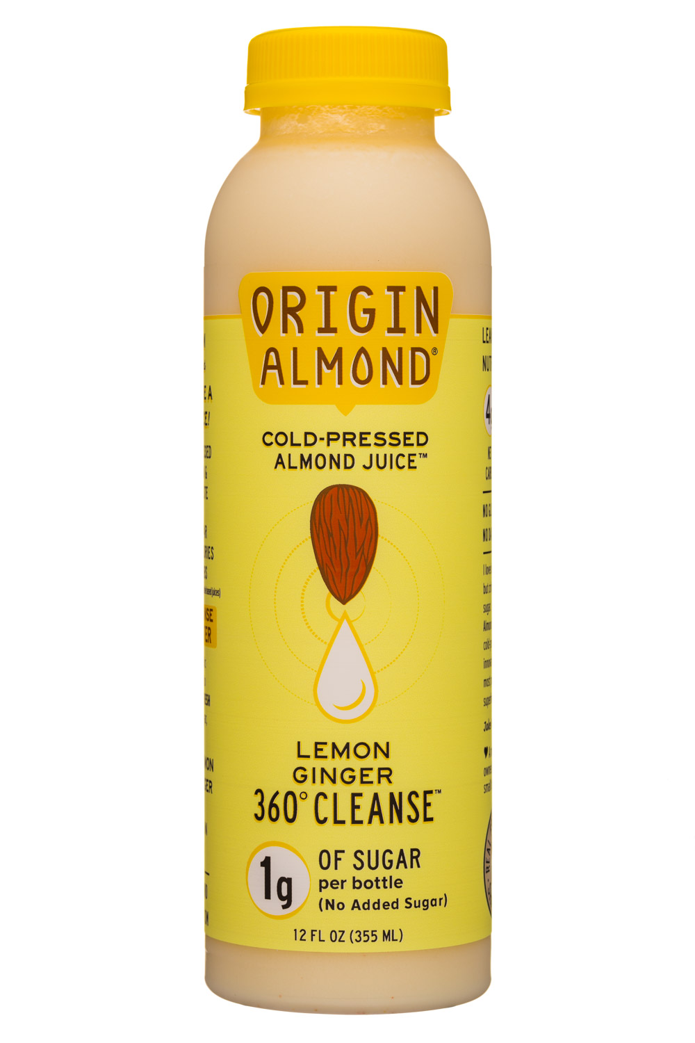 Origin Almond: OriginAlmond-12oz-CPAlmondJuice-LemonGingerCleanse-Front