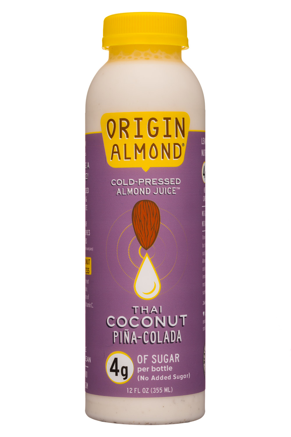 Origin Almond: OriginAlmond-12oz-CPAlmondJuice-ThaiCoconutPinaColada-Front