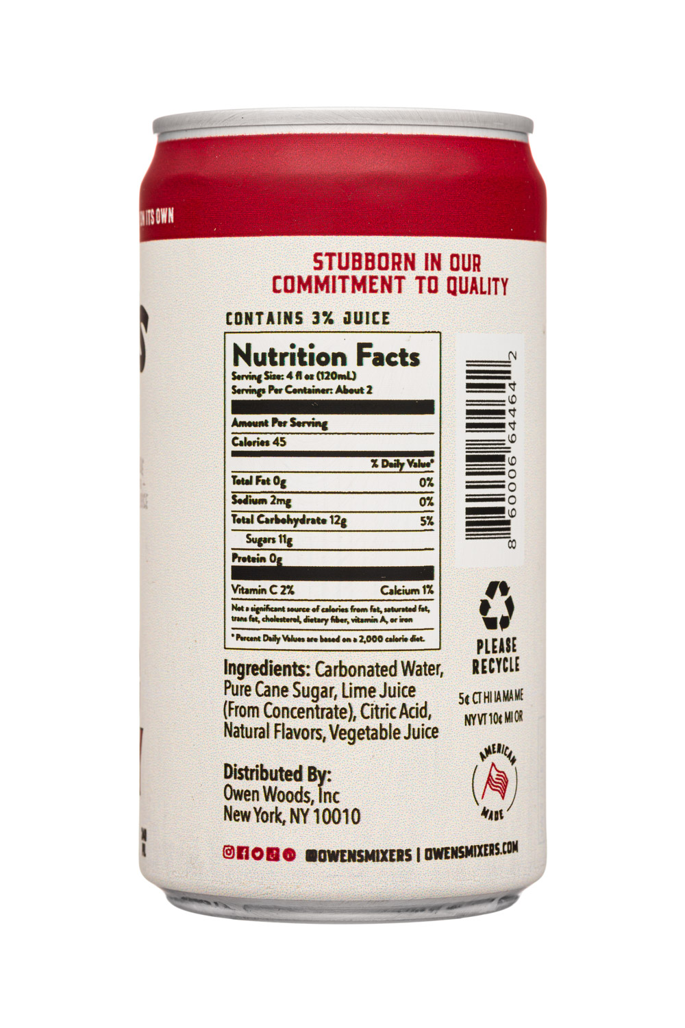 Owen's Craft Mixers: Owens-8oz-2023-NonAlcMix-SparklingCran-Facts