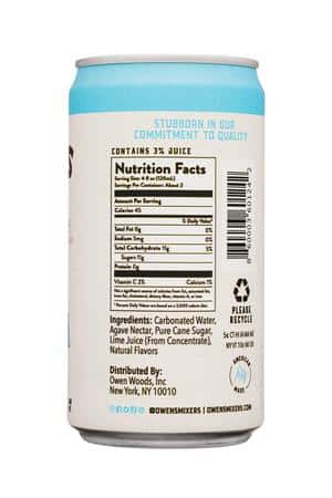 Owen's Craft Mixers: Owens-8oz-2023-NonAlcMix-Marg-Facts