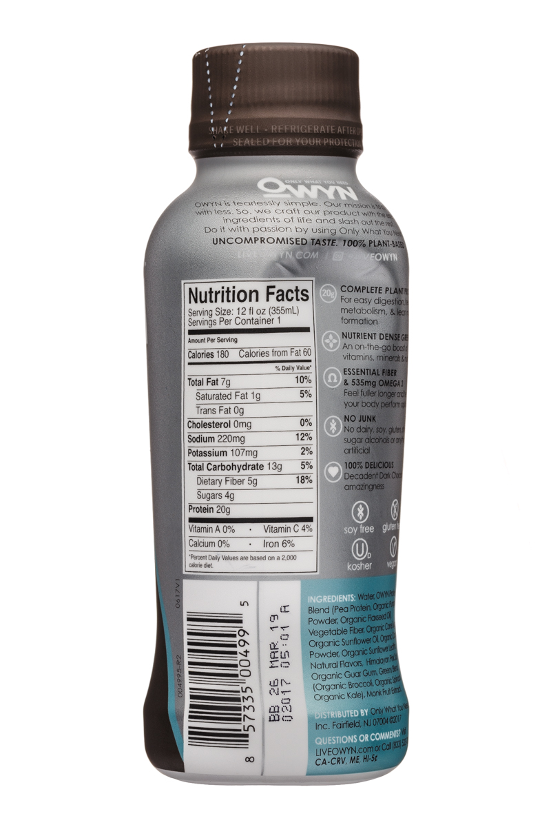 OWYN: Only What You Need: OWYN-12oz-ProteinShake-DarkChoc-Facts