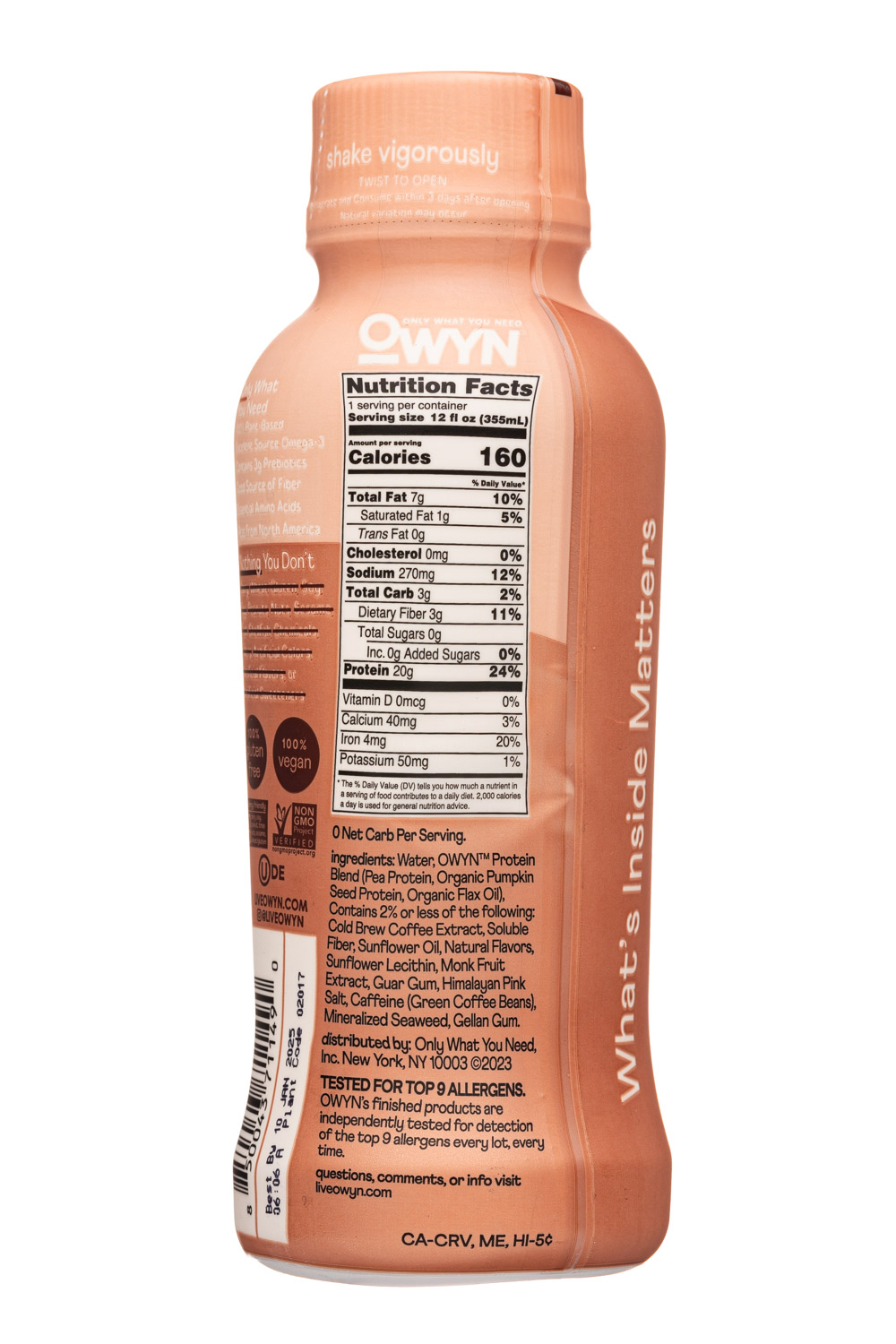 OWYN: Only What You Need: OWYN-12oz-2023-DoubleShot-VanillaLatte-Facts