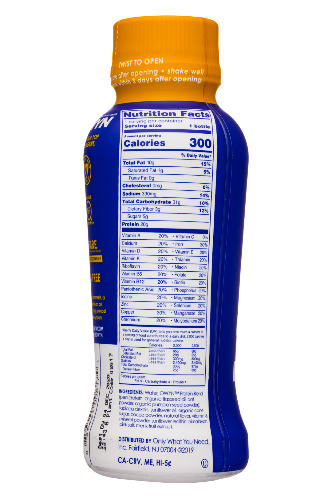 OWYN: Only What You Need: OWYN-12oz-MealShake-Choc-Facts