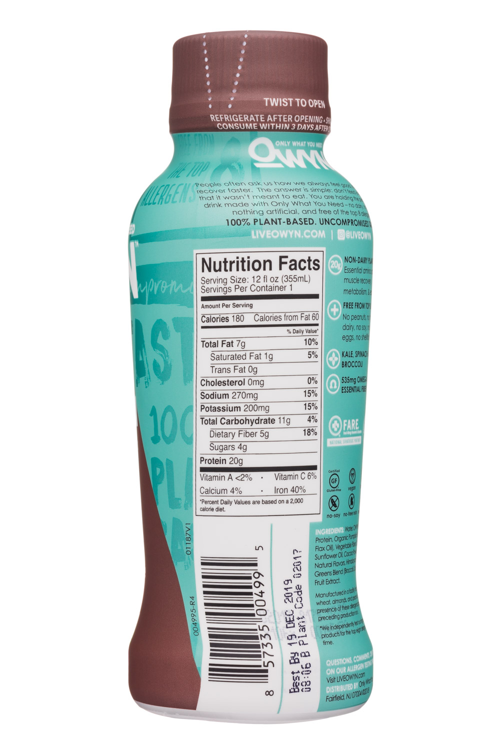 OWYN: Only What You Need: OWYN-12oz-V3-ProteinDrink-DarkChoc-Facts