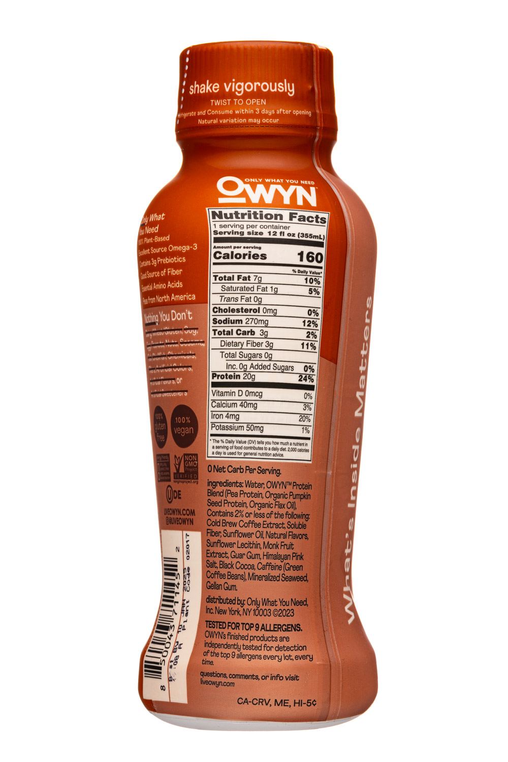 OWYN: Only What You Need: OWYN-12oz-2023-DoubleShot-CaramelMacc-Facts