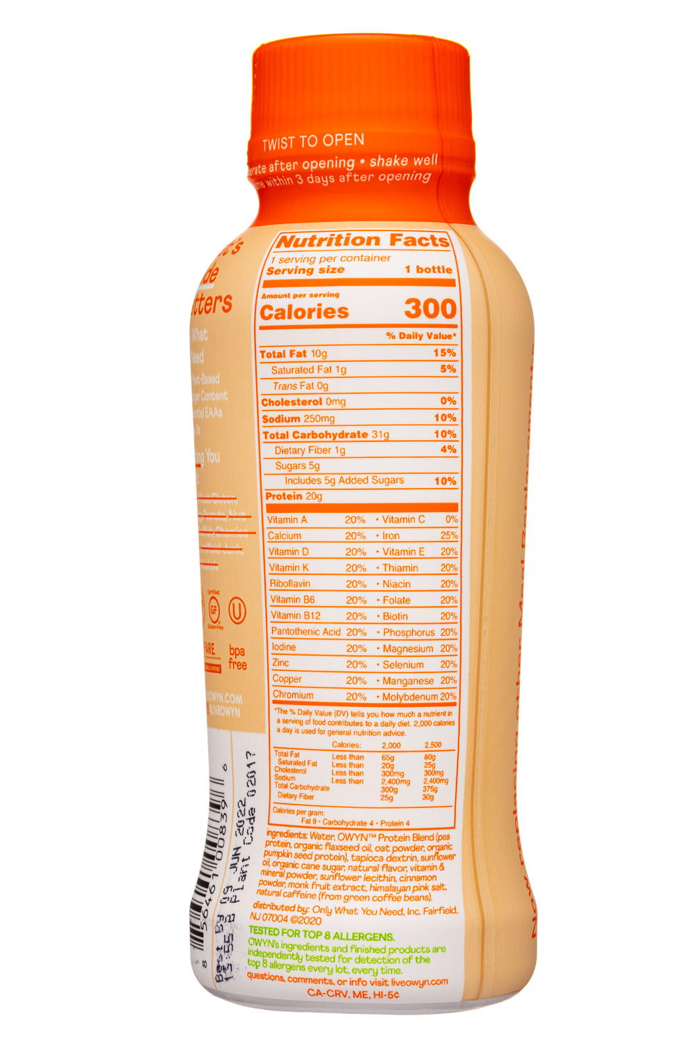OWYN: Only What You Need: OWYN-12oz-2021-NutritionShake-Chai-Facts