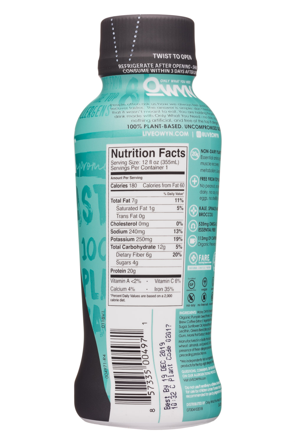 OWYN: Only What You Need: OWYN-12oz-V3-ProteinDrink-ColdBrewCoffee-Facts