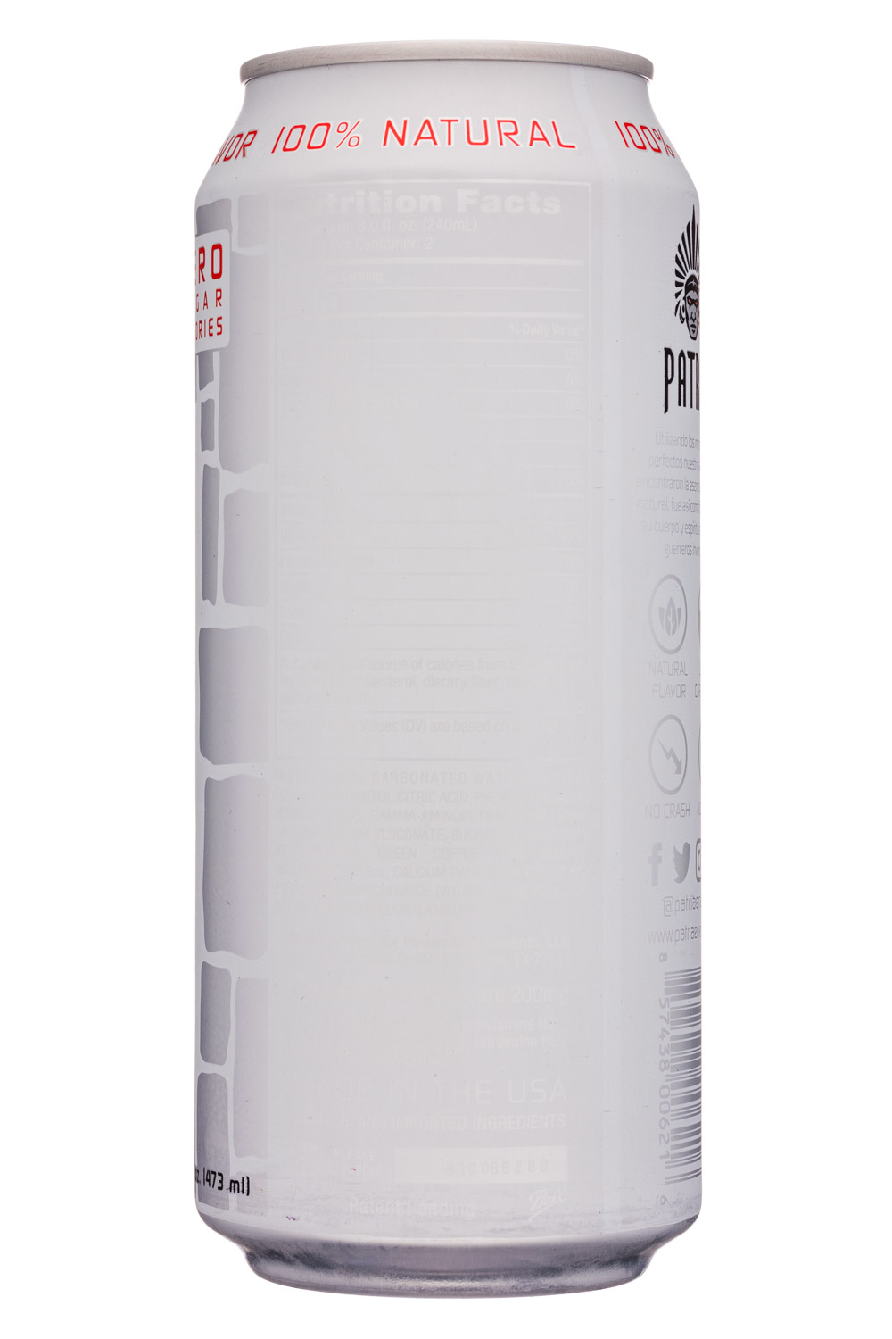 Patria Energy Drink: Patria-16oz-EnergyDrink-0Sugar-Facts