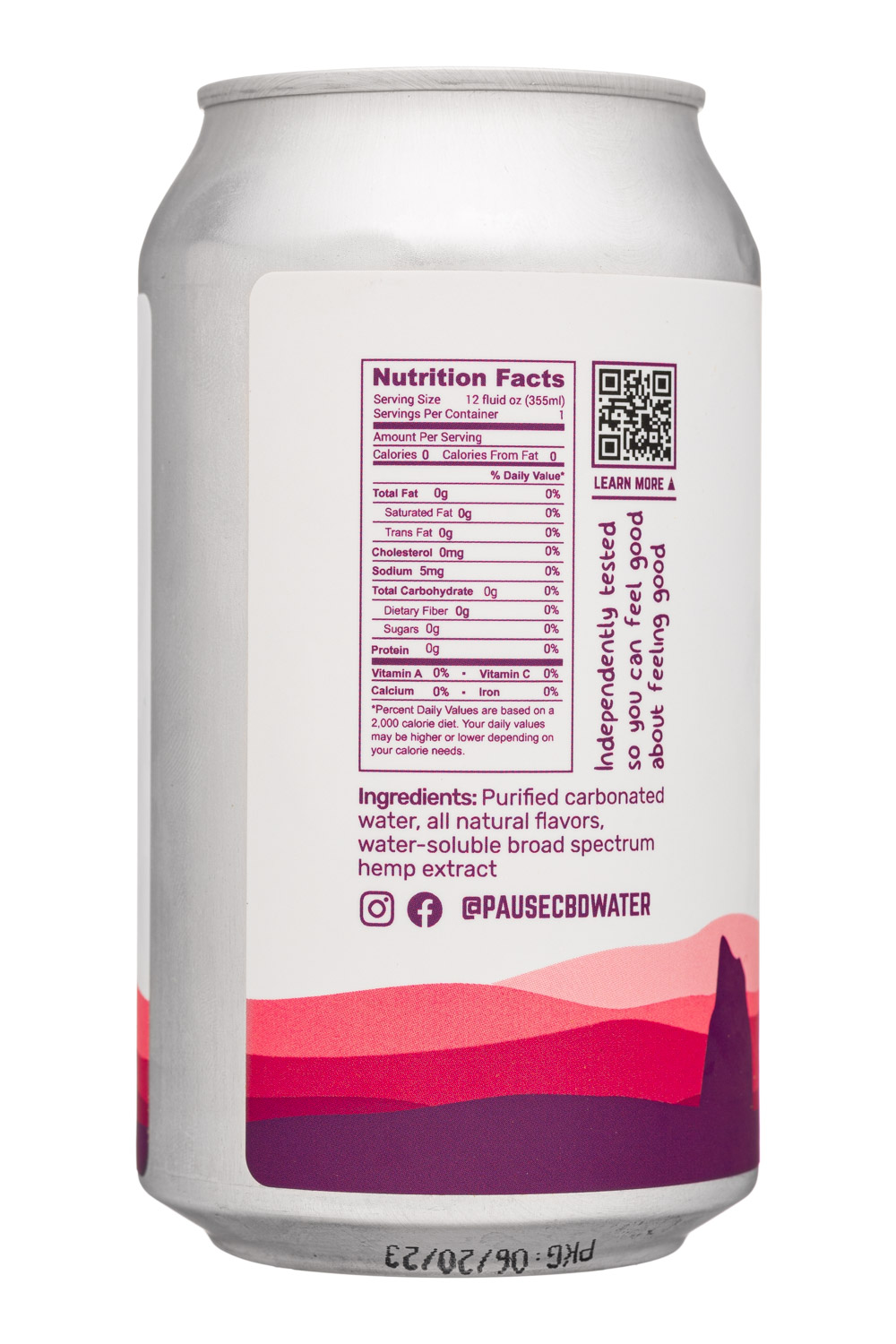 Pause Sparkling Water: Pause-12oz-2023-SparklingCBD-Berry-Facts