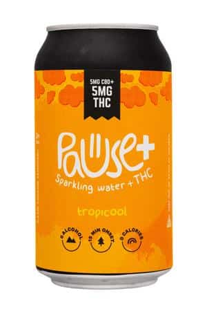 Pause Sparkling Water: Pause-12oz-2024-THCSparkling-Tropicool-Front