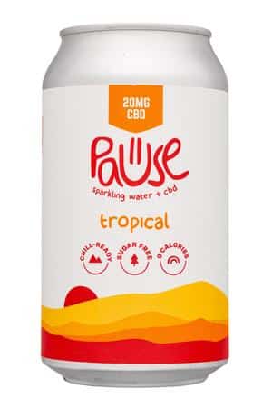 Pause Sparkling Water: Pause-12oz-2023-SparklingCBD-Tropical-Front