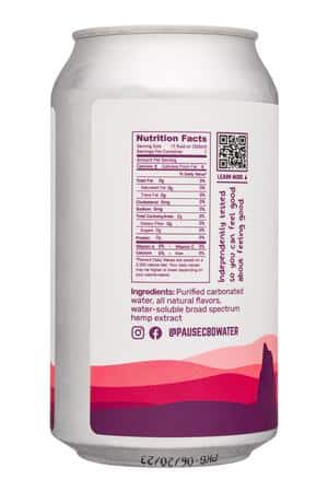 Pause Sparkling Water: Pause-12oz-2023-SparklingCBD-Berry-Facts