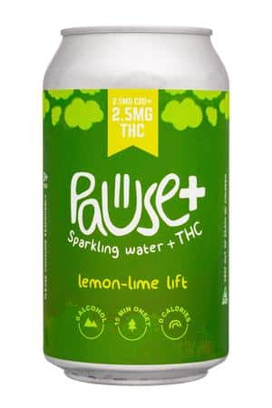 Pause Sparkling Water: PausePlus-12oz-2024-SparkTHC-LemonLimeLift-Front