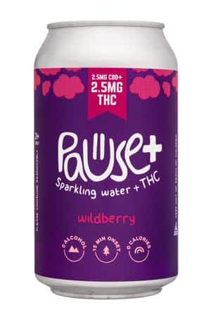 Pause Sparkling Water: PausePlus-12oz-2024-SparkTHC-Wildberry-Front