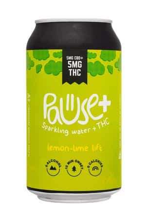 Pause Sparkling Water: Pause-12oz-2024-THCSparkling-LemonLimeLift-Front