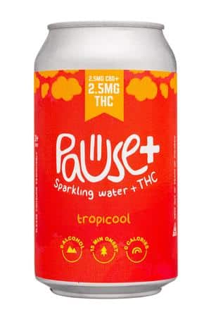 Pause Sparkling Water: PausePlus-12oz-2024-SparkTHC-Tropicool-Front