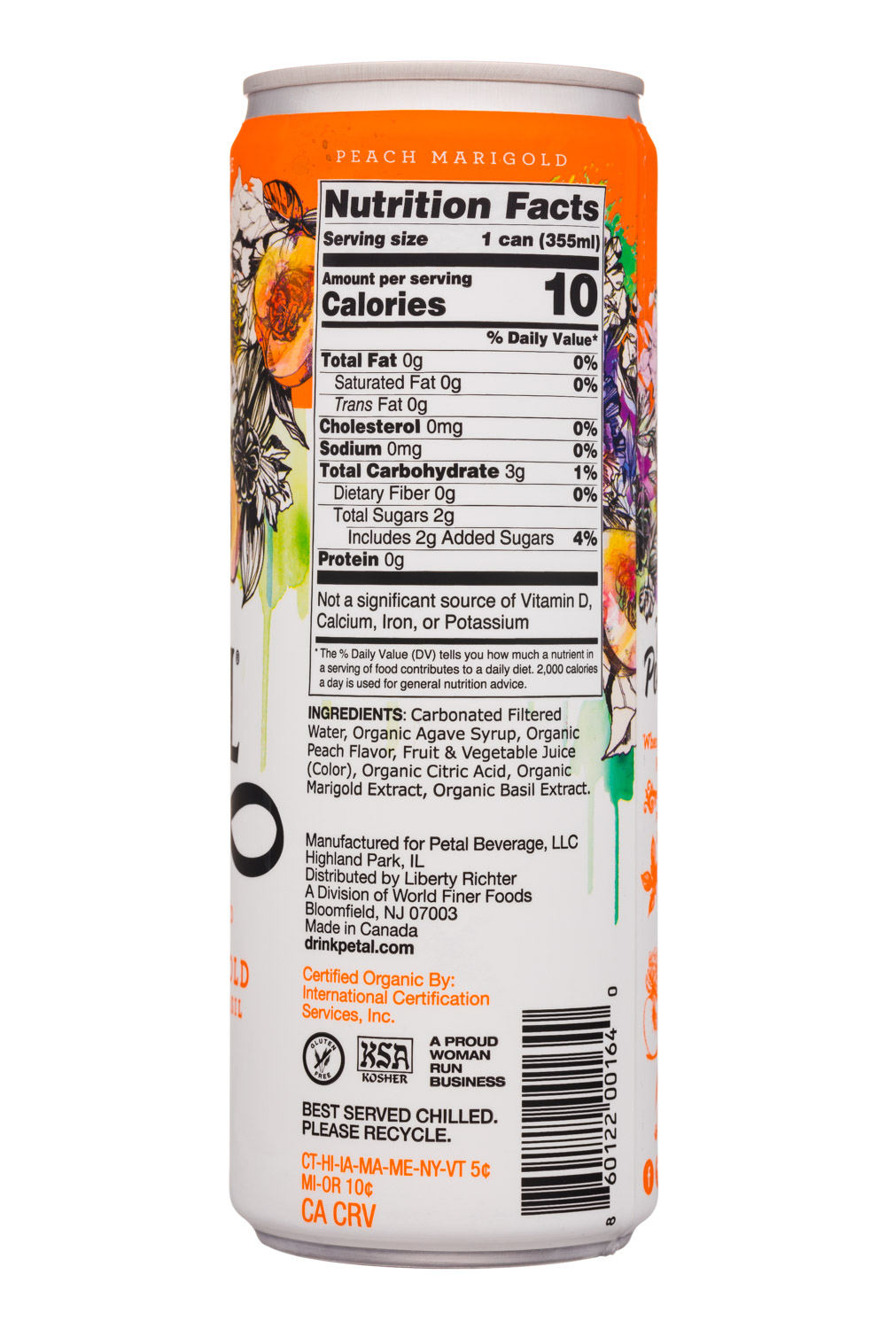 Petal: Petal-12oz-SparklingBotanical-PeachMarigold-Facts