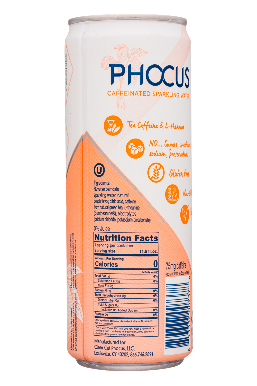 Phocus: Phocus-12oz-SparklingWater-Peach-Facts