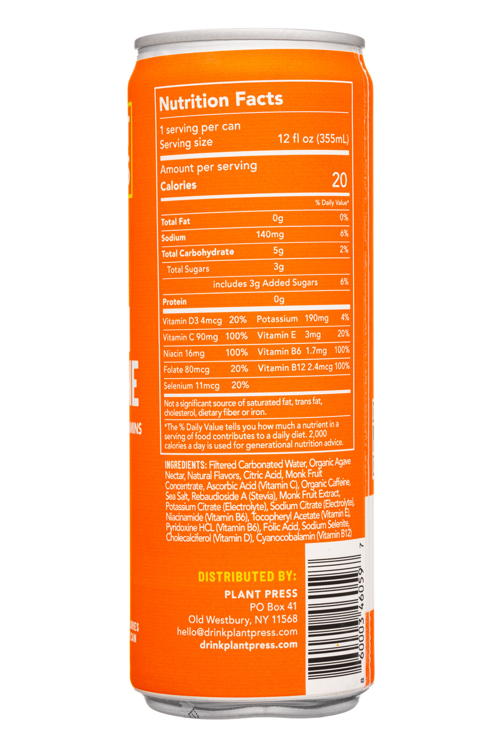 Plant Press: PlantPress-12oz-2023-CleanCaffeine-PassionfruitPeach-Facts