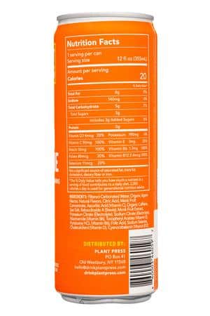 Plant Press: PlantPress-12oz-2023-CleanCaffeine-PassionfruitPeach-Facts