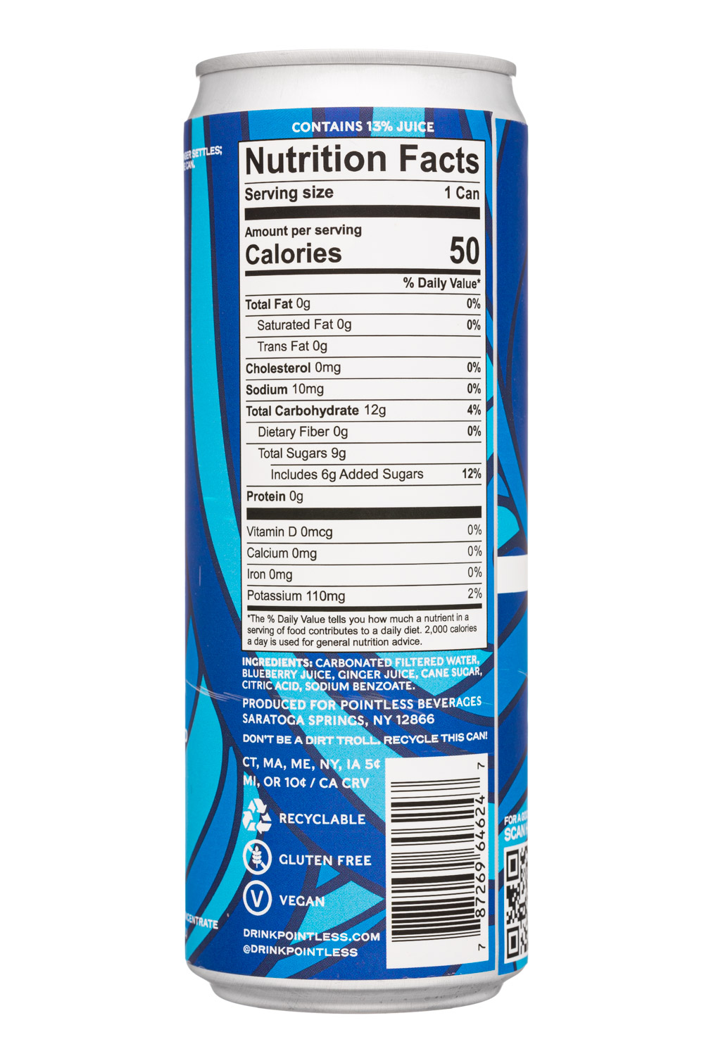 Pointless: Pointless-12oz-2023-GingerAle-Blueb-Facts