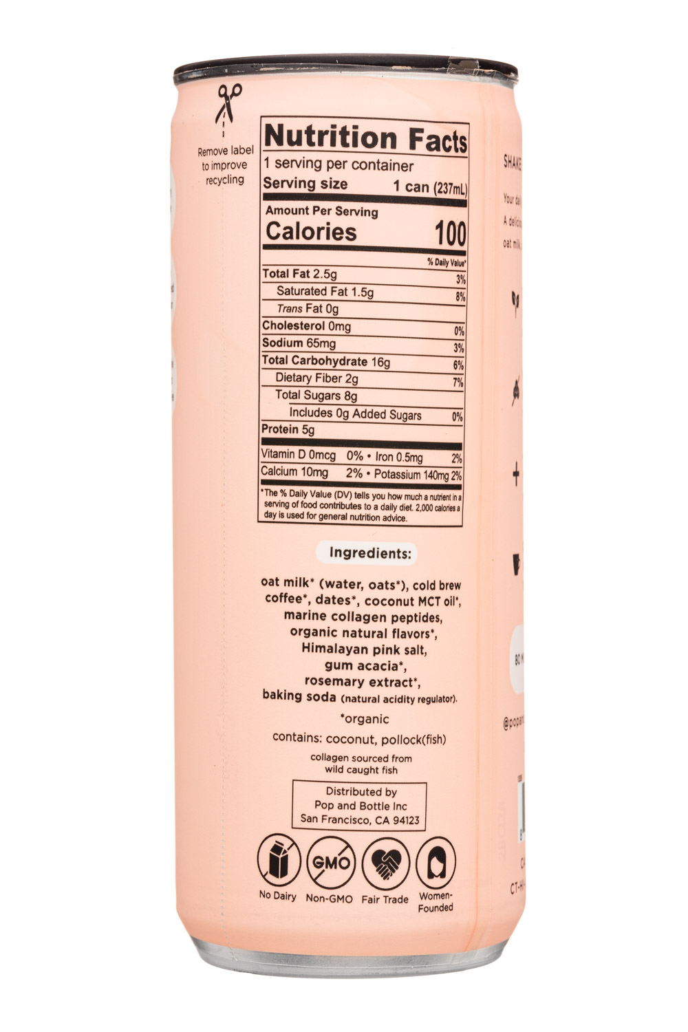 Pop & Bottle: PopAndBottle-8oz-2023-OatMilkLatte-Vanilla-Facts