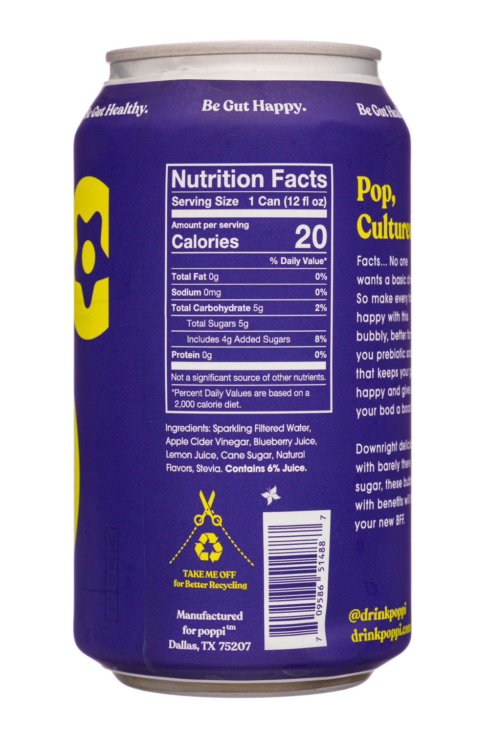 Poppi: Poppi-12oz-5gSugarPrebioticSoda-BluebSage-Facts